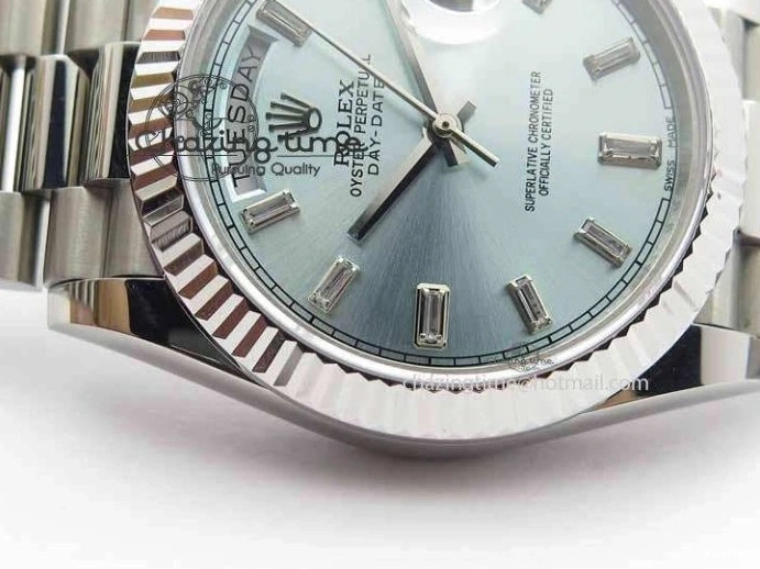 MiroTime 1227 Elegant Day Date 40mm SS BP Maker Best Edition Ice Blue Dial Diamond Markers On SS Bracelet ETA 3700